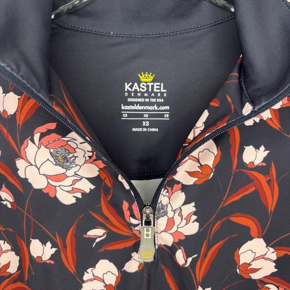 Kastel Denmark Athletic Golf Tennis Sun Shirt in Navy w/ Pink Peonies Size XS - Picture 7 of 13